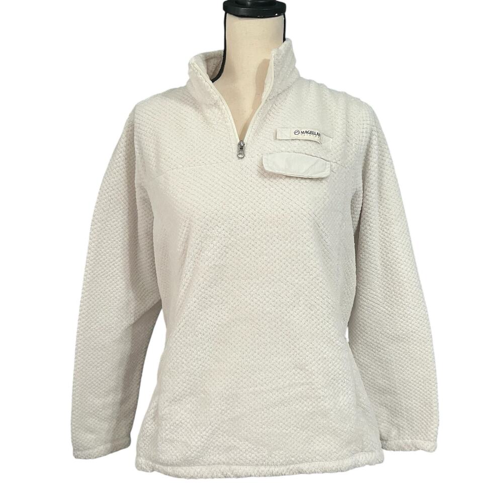 Magellan Outdoors Women's White Fleece Classic Fit Sweater Pullover Sz M Cozy
